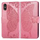 For iPhone XS Max Butterfly Love Flowers Embossing Horizontal Flip Leather Case with Holder & Card Slots & Wallet & Lanyard (Pink) - 1