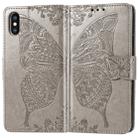 For iPhone XS Max Butterfly Love Flowers Embossing Horizontal Flip Leather Case with Holder & Card Slots & Wallet & Lanyard (Grey) - 1