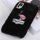 For iPhone XR Flamingo Pattern Plush Case (Black) - 1