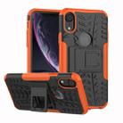 For iPhone XR Tire Texture TPU+PC Shockproof Case with Holder (Orange) - 1