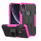 For iPhone XR Tire Texture TPU+PC Shockproof Case with Holder (Pink) - 1