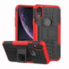 For iPhone XR Tire Texture TPU+PC Shockproof Case with Holder (Red) - 1