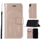 For iPhone XR Wind Chime Owl Embossing Pattern Horizontal Flip Leather Case with Holder & Card Slots & Wallet(Gold) - 1