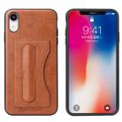 For iPhone XR Fierre Shann Full Coverage Protective Leather Case with Holder & Card Slot (Brown) - 1