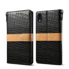 For iPhone XR Splicing Color Crocodile Texture PU Horizontal Flip Leather Case with Wallet & Holder & Card Slots & Lanyard (Black) - 1