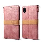 For iPhone XR Splicing Color Crocodile Texture PU Horizontal Flip Leather Case with Wallet & Holder & Card Slots & Lanyard (Pink) - 1