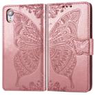 For iPhone XR Butterfly Love Flowers Embossing Horizontal Flip Leather Case with Holder & Card Slots & Wallet & Lanyard (Rose Gold) - 1