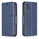 For iPhone X / XS Retro Lambskin Texture Pure Color Horizontal Flip PU Leather Case with Holder & Card Slots & Wallet & Lanyard(Blue) - 1