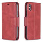 For iPhone X / XS Retro Lambskin Texture Pure Color Horizontal Flip PU Leather Case with Holder & Card Slots & Wallet & Lanyard(Red) - 1