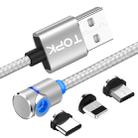 TOPK AM30 1m 2.4A Max USB to 8 Pin + USB-C / Type-C + Micro USB 90 Degree Elbow Magnetic Charging Cable with LED Indicator(Silver) - 1