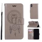 For iPhone X / XS Wind Chime Owl Embossing Pattern Horizontal Flip Leather Case with Holder & Card Slots & Wallet (Grey) - 1
