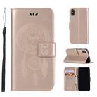 For iPhone X / XS Wind Chime Owl Embossing Pattern Horizontal Flip Leather Case with Holder & Card Slots & Wallet (Gold) - 1