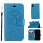 For iPhone X / XS Wind Chime Owl Embossing Pattern Horizontal Flip Leather Case with Holder & Card Slots & Wallet (Blue) - 1