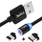 TOPK 1m 2.1A Output USB to 8 Pin + USB-C / Type-C Mesh Braided Magnetic Charging Cable with LED Indicator(Black) - 1