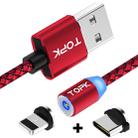 TOPK 1m 2.1A Output USB to 8 Pin + USB-C / Type-C Mesh Braided Magnetic Charging Cable with LED Indicator(Red) - 1