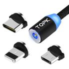 TOPK AM23 1m 2.1A Output USB to 8 Pin + USB-C / Type-C + Micro USB Mesh Braided Magnetic Charging Cable with LED Indicator(Black) - 1