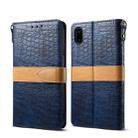 For iPhone X / XS Splicing Color Crocodile Texture PU Horizontal Flip Leather Case with Wallet & Holder & Card Slots & Lanyard (Blue) - 1