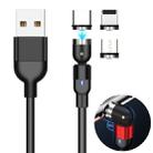 2m 2A Output 3 in 1 USB to 8 Pin + USB-C / Type-C + Micro USB Nylon Braided Rotate Magnetic Charging Cable (Black) - 1