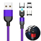 2m 2A Output 3 in 1 USB to 8 Pin + USB-C / Type-C + Micro USB Nylon Braided Rotate Magnetic Charging Cable (Purple) - 1