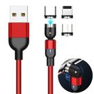 2m 2A Output 3 in 1 USB to 8 Pin + USB-C / Type-C + Micro USB Nylon Braided Rotate Magnetic Charging Cable (Red) - 1