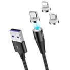 ROCK G1 5V 3A 3 in 1 8 Pin + Micro USB + USB-C / Type-C Magnetic Fast Charging Braided Data Cable, Length: 1m (Black) - 1