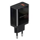 awei C-980 18W PD USB-C / Type-C + QC 3.0 USB Interface Fast Charging Travel Charger, EU Plug(Black) - 1