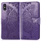 For iPhone X Butterfly Love Flowers Embossing Horizontal Flip Leather Case with Holder & Card Slots & Wallet & Lanyard (Dark Purple) - 1