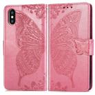 For iPhone X Butterfly Love Flowers Embossing Horizontal Flip Leather Case with Holder & Card Slots & Wallet & Lanyard (Pink) - 1