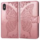 For iPhone X Butterfly Love Flowers Embossing Horizontal Flip Leather Case with Holder & Card Slots & Wallet & Lanyard (Rose Gold) - 1