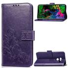 Lucky Clover Pressed Flowers Pattern Leather Case for LG G8 ThinQ, with Holder & Card Slots & Wallet & Hand Strap (Purple) - 1