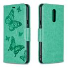 Two Butterflies Embossing Pattern Horizontal Flip Leather Case for LG Q Stylo 5, with Holder & Card Slots & Wallet(Green) - 1