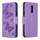 Two Butterflies Embossing Pattern Horizontal Flip Leather Case for LG Q Stylo 5, with Holder & Card Slots & Wallet(Purple) - 1