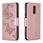 Two Butterflies Embossing Pattern Horizontal Flip Leather Case for LG Q Stylo 5, with Holder & Card Slots & Wallet(Rose Gold) - 1
