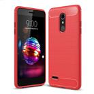 For LG K10 (2018) Brushed Texture Carbon Fiber Shockproof TPU Protective Back Case (Red) - 1