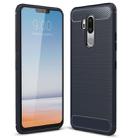 For LG G7 ThinQ Brushed Texture Carbon Fiber Shockproof TPU Protective Back Case (Navy Blue) - 1