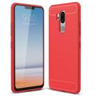 For LG G7 ThinQ Brushed Texture Carbon Fiber Shockproof TPU Protective Back Case (Red) - 1