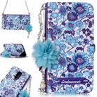 For LG K10 (2017) (EU Version) Blue and White Porcelain Pattern Horizontal Flip Leather Case with Holder & Card Slots & Pearl Flower Ornament & Chain - 1