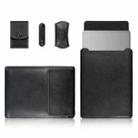 4 in 1 Laptop PU Leather Bag + Power Bag + Cable Tie + Mouse Bag for MacBook 11-12 inch(Black) - 1