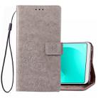 Lucky Clover Pressed Flowers Pattern Leather Case for OPPO A83, with Holder & Card Slots & Wallet & Hand Strap(Grey) - 1