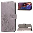 Lucky Clover Pressed Flowers Pattern Leather Case for OnePlus 6T, with Holder & Card Slots & Wallet & Hand Strap (Grey) - 1