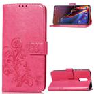 Lucky Clover Pressed Flowers Pattern Leather Case for OnePlus 6T, with Holder & Card Slots & Wallet & Hand Strap (Magenta) - 1