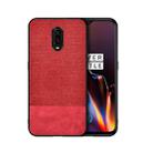 Shockproof Splicing PU + Cloth Protective Case for OnePlus 7 (Red) - 1