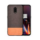 Shockproof Splicing PU + Cloth Protective Case for OnePlus 7 (Brown) - 1