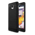 For OnePlus  3T Brushed Texture Carbon Fiber TPU Rugged Armor Protective Case(Black) - 1