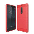 For Nokia 5 Brushed Carbon Fiber Texture Shockproof TPU Protective Cover Case (Red) - 1