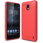 For Nokia 2  Brushed Texture Carbon Fiber Shockproof TPU Rugged Armor Protective Case (Red) - 1