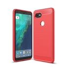 For Google Pixei 2 XL Brushed Texture Carbon Fiber Shockproof TPU Rugged Armor Protective Case(Red) - 1