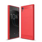 For Sony Xperia XA1 Ultra Brushed Texture Carbon Fiber Shockproof TPU Rugged Armor Protective Case(Red) - 1