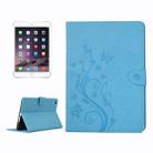 For iPad mini 3 Pressed Flowers Butterfly Pattern Horizontal Flip PU Leather Case with Magnetic Buckle & Holder & Card Slots & Wallet(Blue) - 1