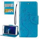 For Asus Zenfone 3 Max / ZC520TL Butterflies Love Flowers Embossing Horizontal Flip Leather Case with Holder & Card Slots & Wallet & Lanyard(Blue) - 1